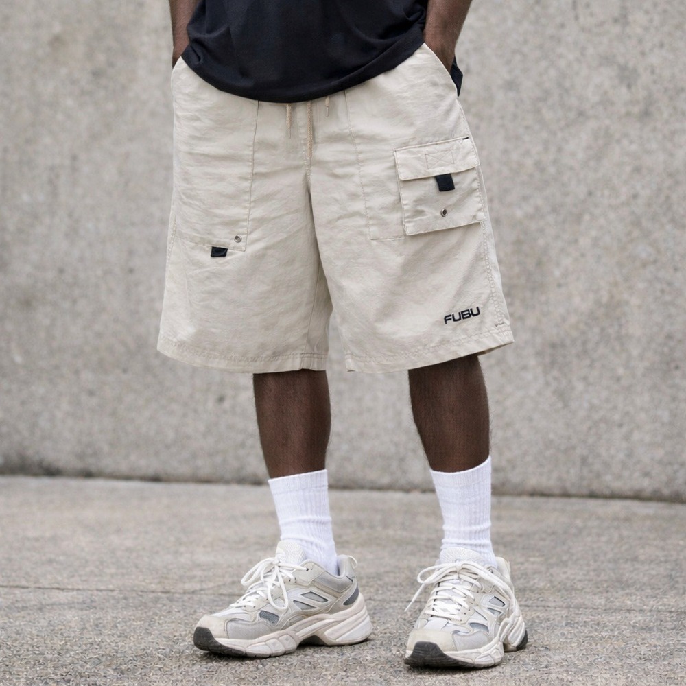 FUBU Vintage Y2K‎ Cargo Shorts Mens Size 36 Beige Streetwear Baggy Hip Hop 90s